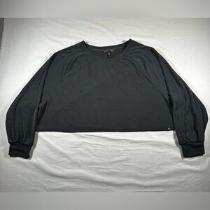 PINK Victoria’s Secret Large Black Gray Cropped Waffle Knit Long Sleeve Top